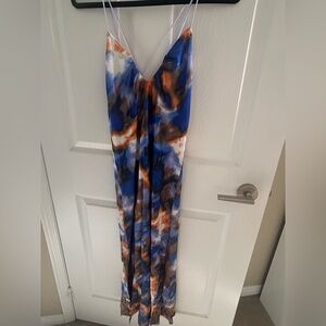Zara Vibrant Blue and Orange halter  Maxi Dress size xl